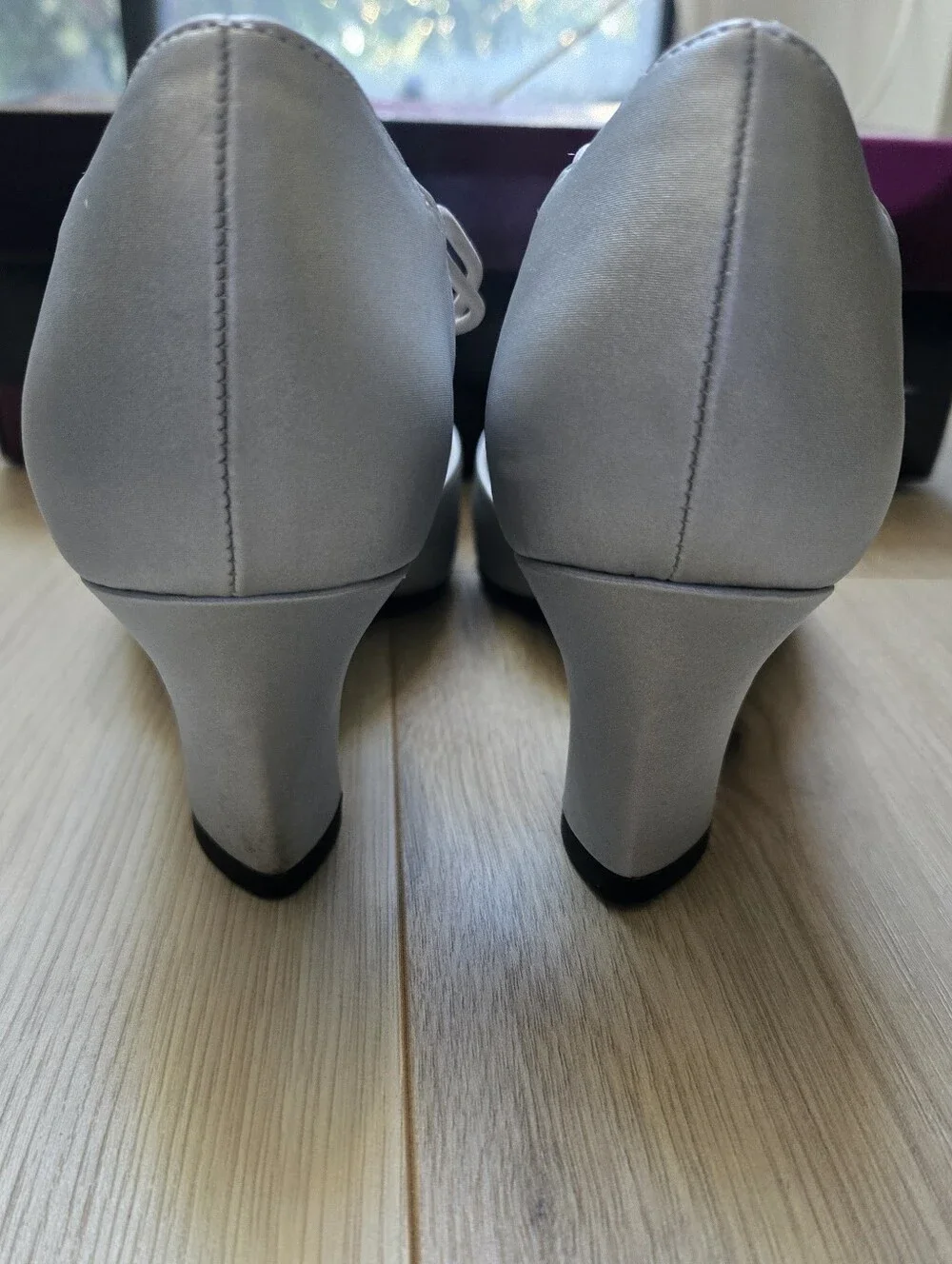 Easy Street Moonlight Silver T-Strap Pumps with Crystal Accent